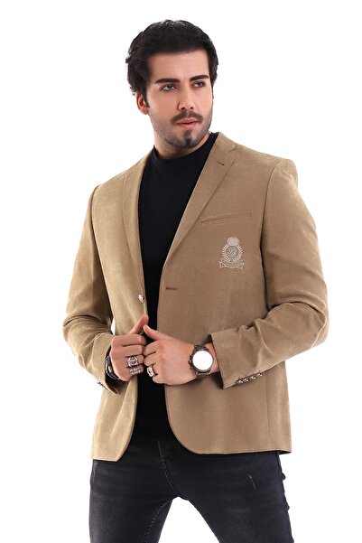 By Karaaslan Spor Ceket Beige Bej Modern Slim Fit Blazer Spandex Jacket Office Formal