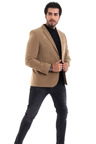 By Karaaslan Spor Ceket Beige Bej Modern Slim Fit Blazer Spandex Jacket Office Formal