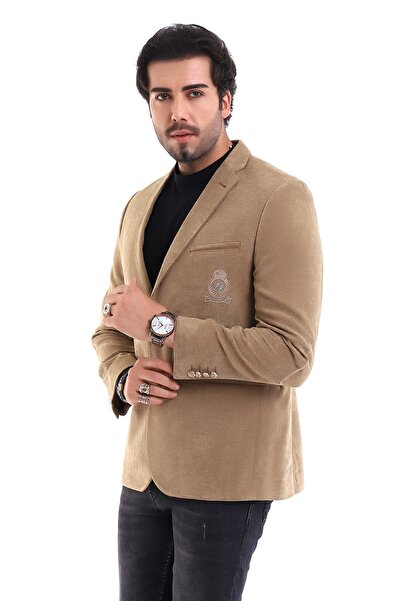 By Karaaslan Spor Ceket Beige Bej Modern Slim Fit Blazer Spandex Jacket Office Formal