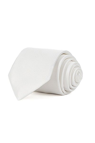 Gambocci Men's White Tie Dobby Handkerchief Tie