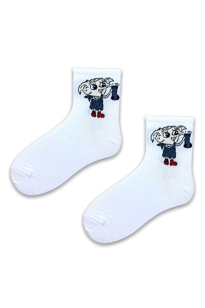 Esinti 4 ζευγάρια Unisex Λευκή Χρώμα Κάλτσες με μοτίβο ήρωες Κάλτσες Socket College 4 τμχ