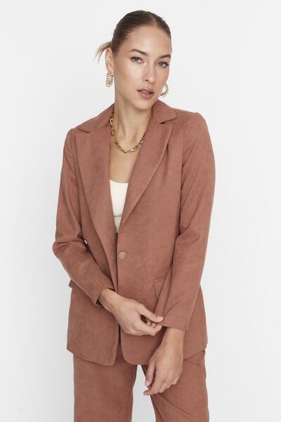 Trendyol Collection Camel Suede Woven Blazer Jacket TWOAW23CE00102