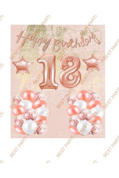 BEST PARTİ Happy Bırthday Kaligrafi Banner Yıldızlı Balon Seti 18 Yaş