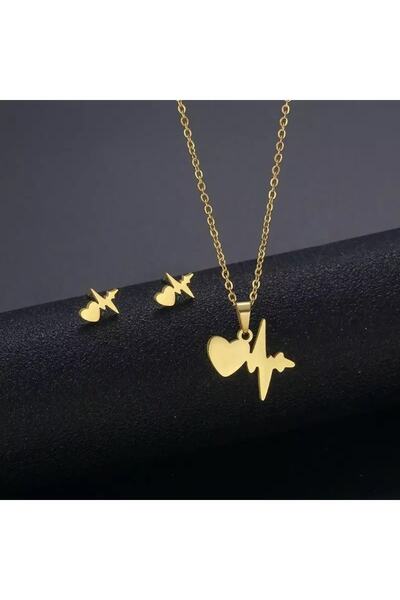 canaygun Kalp Atışı Kolye Küpe (hakiki Paslanmaz Çelik)