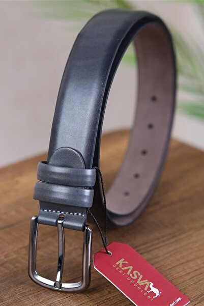 KASVA DERİ حزام كلاسيكي صناعي رمادي عادي مقاس 3.5 سم
