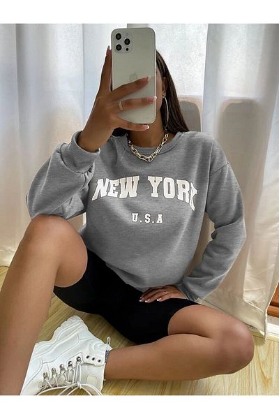 My Blog Šedá oversize mikina New York s potiskem v USA