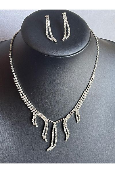 Gönülden Tasarım Zircon Stone Design Necklace Earring Jewelry Set Wedding Engagement Promise Set