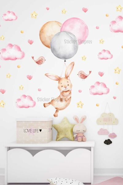 Balloon Flying Rabbit Kids Room Wall Sticker