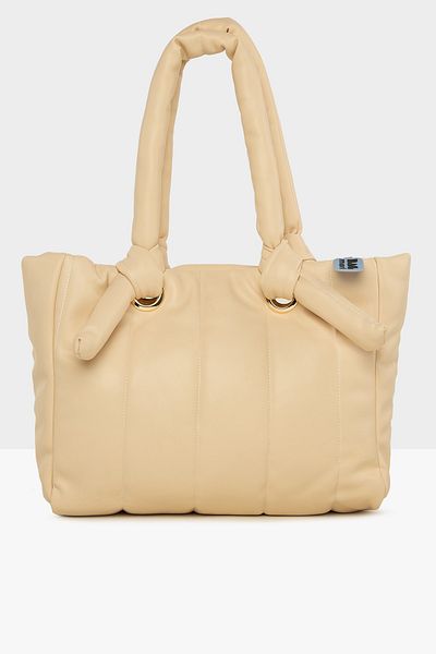 Bagmori Cream Women's Vertical Embroidery Inflatable Bag with Tie Strap M000007536