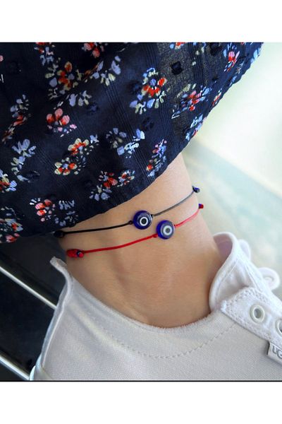Atelier Çağla Double Anklet with Evil Eye Beads