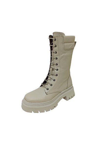 ALBİNİ Bej Krem Deri Kadın Postal Bot Ayakkabı
