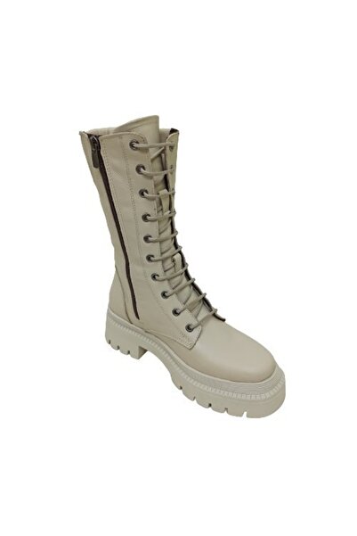 ALBİNİ Bej Krem Deri Kadın Postal Bot Ayakkabı