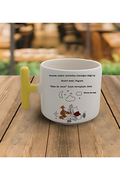 RHG Art Duble Türk Kahvesi Fincanı & Latte Winnie The Pooh Arkadaşlık Motto T...