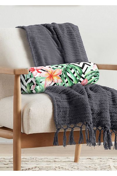 Realhomes Zigzag Zebra Patterned Digital Printed Inner Filled - Zippered Suede Armchair Cylinder Cushion Throw Pillow