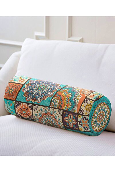 Realhomes وسادة رمي دائرية من الجلد المدبوغ مع حشوة داخلية حديثة بنمط هندسي ع...