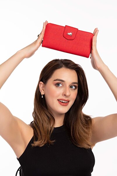 Gondol Hmx Великий Розмір Розкішний Елегантний Гаманець Hmx.370 - Червоний Напис