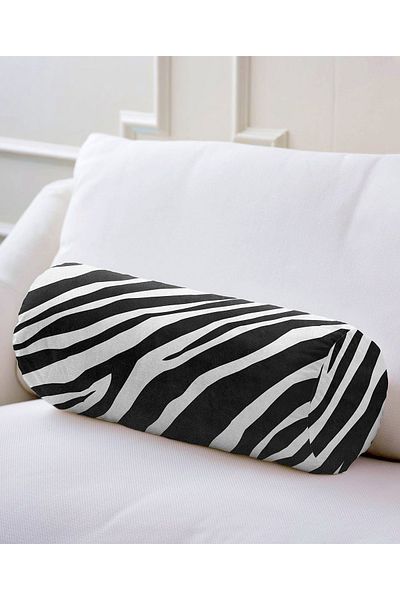 Realhomes Zebra Patterned Modern Inner Padded - Zippered Suede Armchair Cylinder Cushion Cushion on White Background