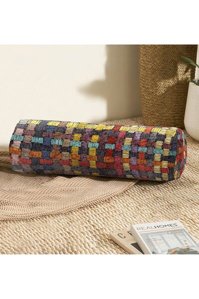 Realhomes Renkli Hasır Tasarımlı Dijital Baskılı Iç Dolgulu - Fermuarlı Süet ...