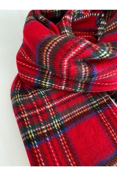 Mathilda Aksesuar Women's Double Sided Soft Textured Scarf Red Scottish Pattern