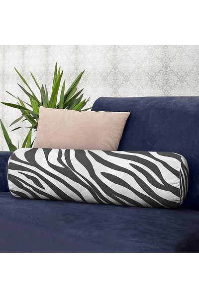 Realhomes Soft Black and White Zebra Motif Digital Printed Multi-Purpose Cylinder Pillow with Inner Filling and Zipper