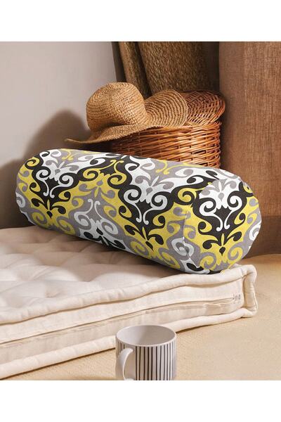 Realhomes وسادة رمي أسطوانية من الجلد المدبوغ حديثة مطبوعة رقميًا بزخارف عرقي...