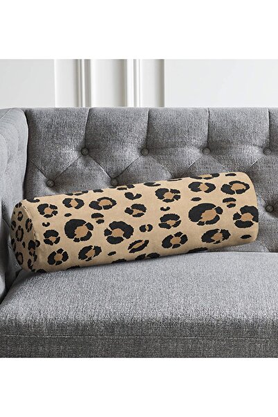 Realhomes Pernă cerc cilindric din piele de căprioară, cu fermoar, cu model g...