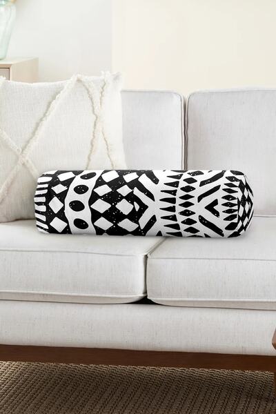 Realhomes Crno-beli skandinavski dekorativni jastuk od zamašnjaka sa unutrašn...