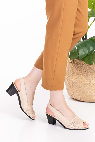 Gondol Kadın Hakiki Deri Klasik Topuklu Ayakkabı Vdt.262 - Bej - 41