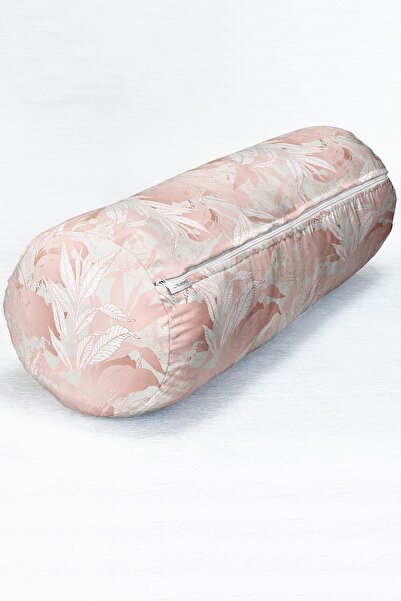 Realhomes Pernă cilindru cu design special cu motiv de frunze roz pe fundal g...
