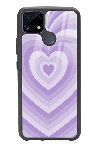 Spoyi Oppo Realme C25 Lila Kalp Tasarımlı Glossy Telefon Kılıfı