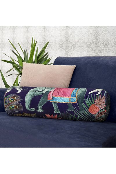 Realhomes Motiv elefant etnic Amazon, imprimat digital, umplut interior modern - pernă cerc cilindru cu fermoar pernă