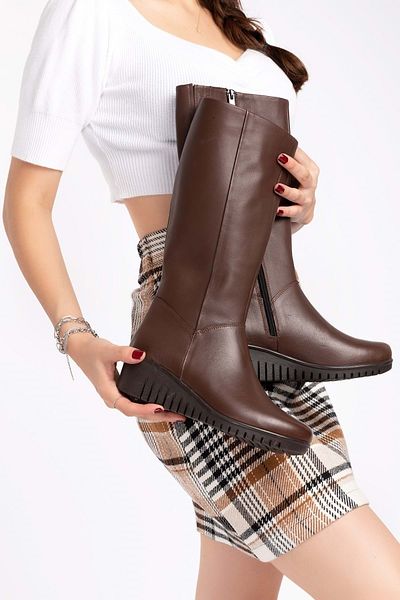 Gondol iHot Inner Lining Wedge Sole Boots-gndl.2007 - Καφέ - 36