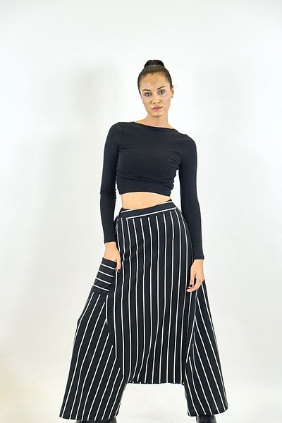 Catz Clothes Black and White Striped Sam Shalwar Trousers