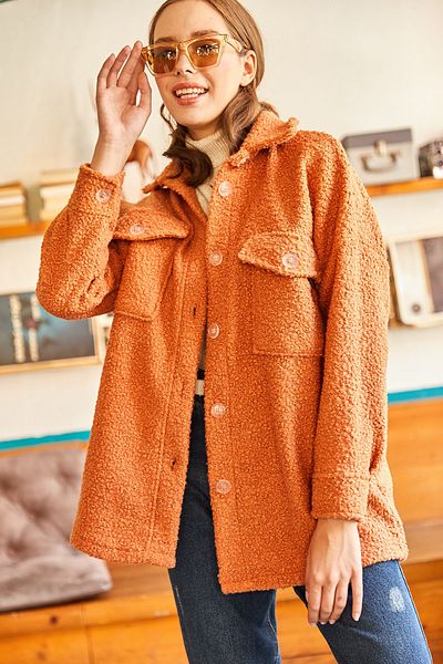 Olalook Women's Brick Double Pocket Buttoned Unlined Boucle Jacket CKT-19000316