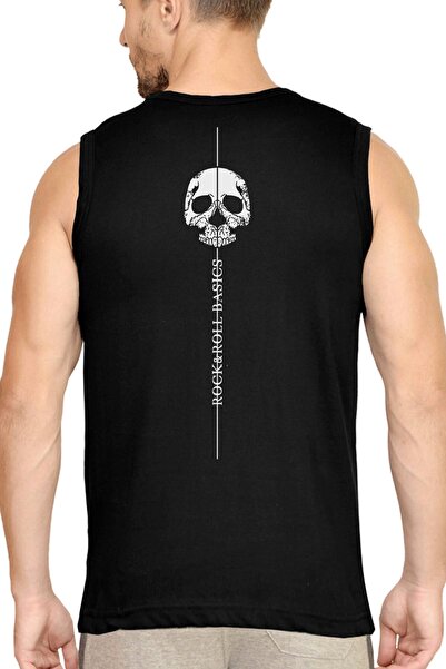 ROCKANDROLL Line Skull Black Cutaway Manecă | Tricou pentru bărbați cu imprim...