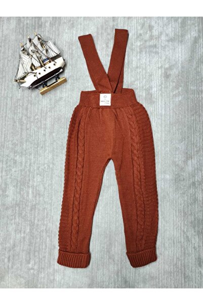 Meriç bebe Saç Örgülü Unisex Kalın Kışlık Askılı Triko Tayt