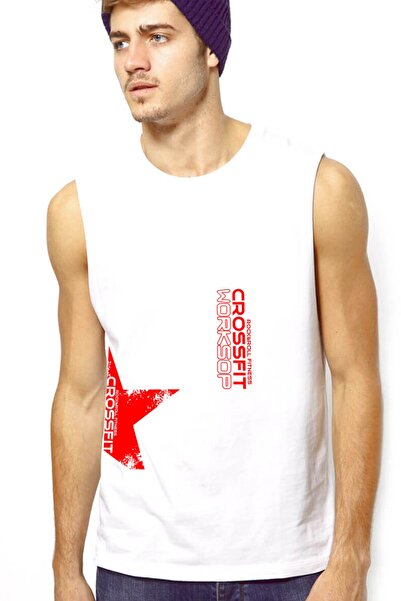 ROCKANDROLL Crossfit Star White Cut Braț | Tricou pentru bărbați cu imprimeu ...