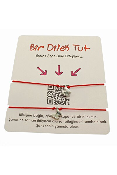 X-Lady Accessories Gümüş Renk Kırmızı Ip Kelebek Arkadaş Bilekliği - 1860