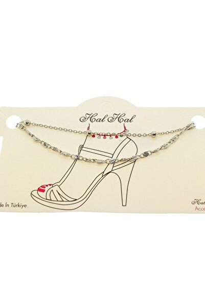 X-Lady Accessories Gümüş Renk Top Ve Espancer Zincir Halhal - 1898