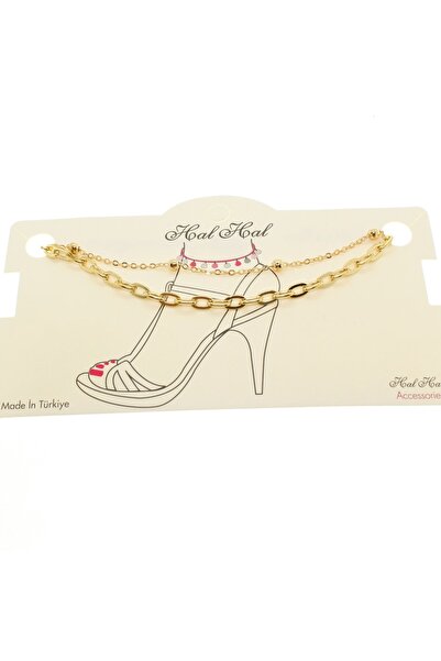 X-Lady Accessories Altın Renk Top Ve Ezme Zincir Halhal - 1915