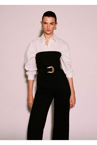 MANGO Woman Embossed Buckle Leather Belt