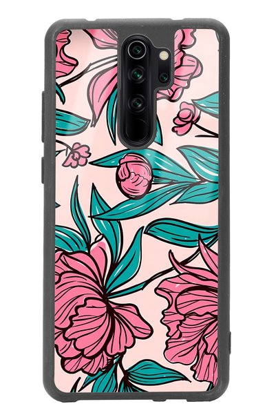 Spoyi حافظة هاتف لامعة لهاتف Xiaomi Redmi Note 8 Pro بتصميم زهور فوشيا