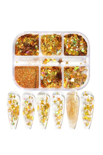 Beauty Box 6'lı Glitter Set Nail Art Resin Art Tırnak Süsleme Kalıcı Oje Prot...