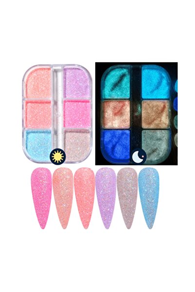 Beauty Box 6'lı Night Glow Karanlıkta Parlayan Glitter Nail Art Resin Art Kal...