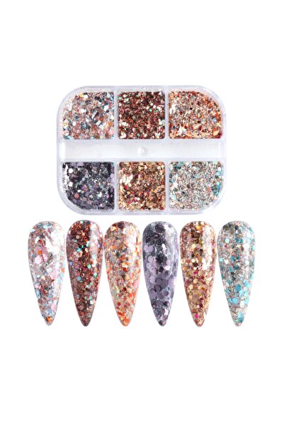 Beauty Box 6'lı Glitter Set Nail Art Resin Art Tırnak Süsleme Kalıcı Oje Prot...