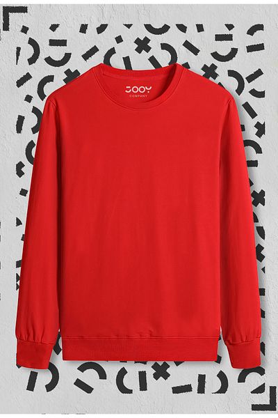 Jooy Company Червен, обикновен суитшърт с кръгло деколте