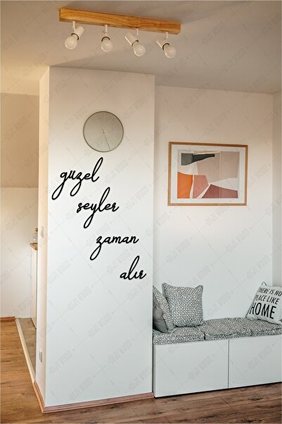 Diji Wood Güzel Şeyler Zaman Alır Duvar Yazısı Dekoru Ahşap Tablo