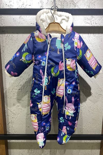 PODİUM GİYİM Trend Navy Blue Cute Bird & Mouse Printed Cotton Cosmonaut Jumpsuit