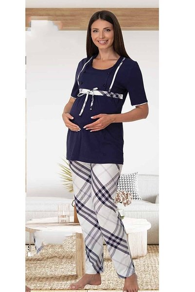 by İGP Women's Navy Blue Pregnant Maternity Pajama Set
