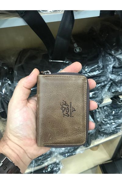 LUCCACCI Нов кожен калъф за карти и портфолио за пари Crazy Leather - кестеняв, естествена кожа